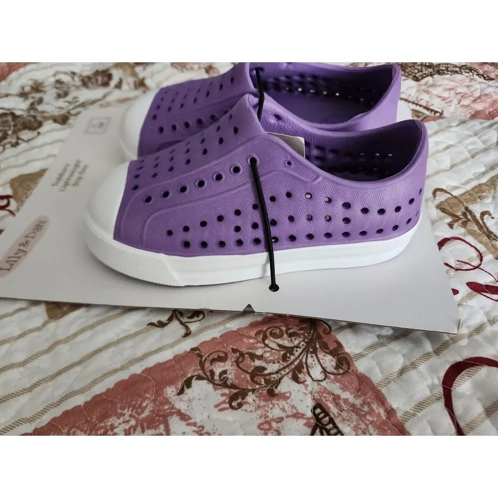 Lily & Dan Girl's Lightweight Slip On Water Shoes Beach Pool Sandals Purple 7/8